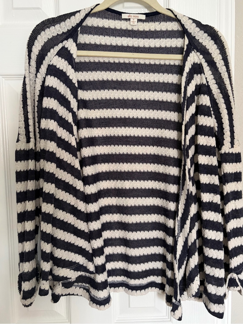 Ella Moss Women's Striped Open-Front Sweater Cardigan - Navy & White